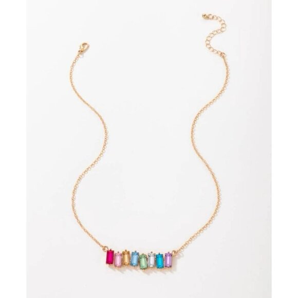 MULTICOLOR Jeweled Bar Gold Tone Necklace NEW - Picture 1 of 4